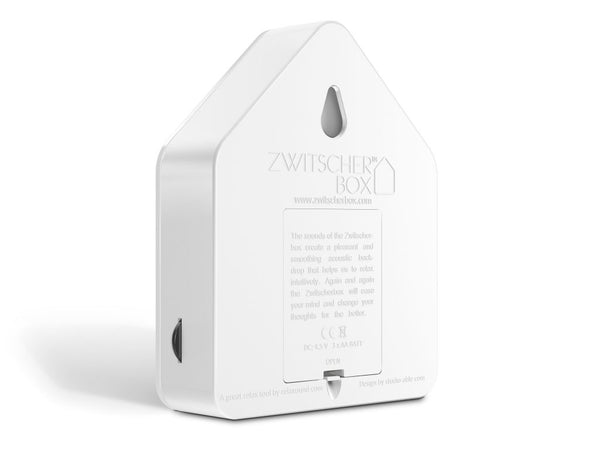 Zwitscherbox von Hinten, weißes Plastikgehäuse