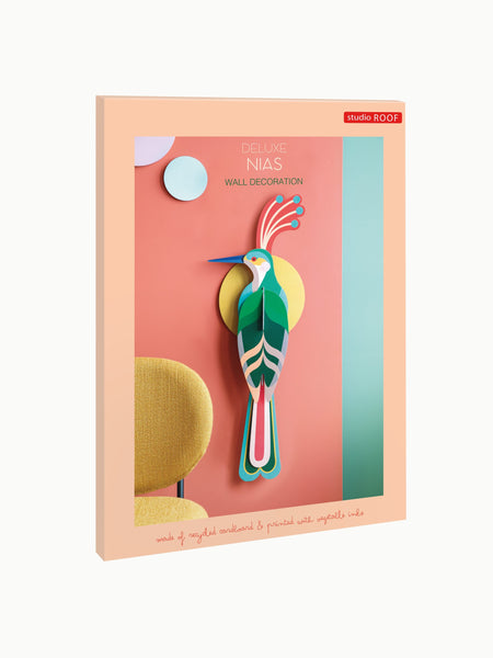 Paradiesvogel "Banda" aus Karton und pflanzlicher Tinte, Wohnaccessoire in Verpackung
