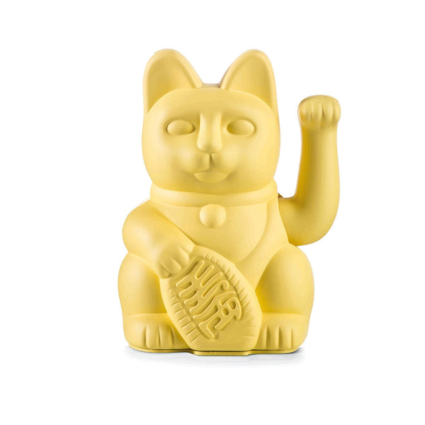 pastellgelbe matt lackierte Winkekatze, ca 15 cm hoch