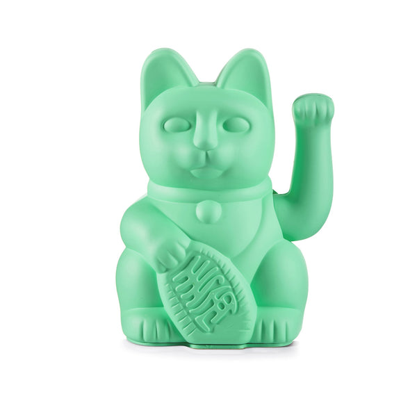 mint türkis farbene matt lackierte Winkekatze, ca 15 cm hoch, steht für Gesundheit und Zuversicht
