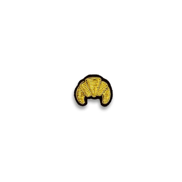 Brosche mit besticktem Croissant, gelb/gold und schwarzer Umrandung