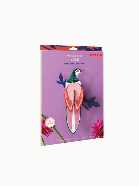Paradiesvogel "Rani" aus Karton und pflanzlicher Tinte, Wohnaccessoire in Verpackung 